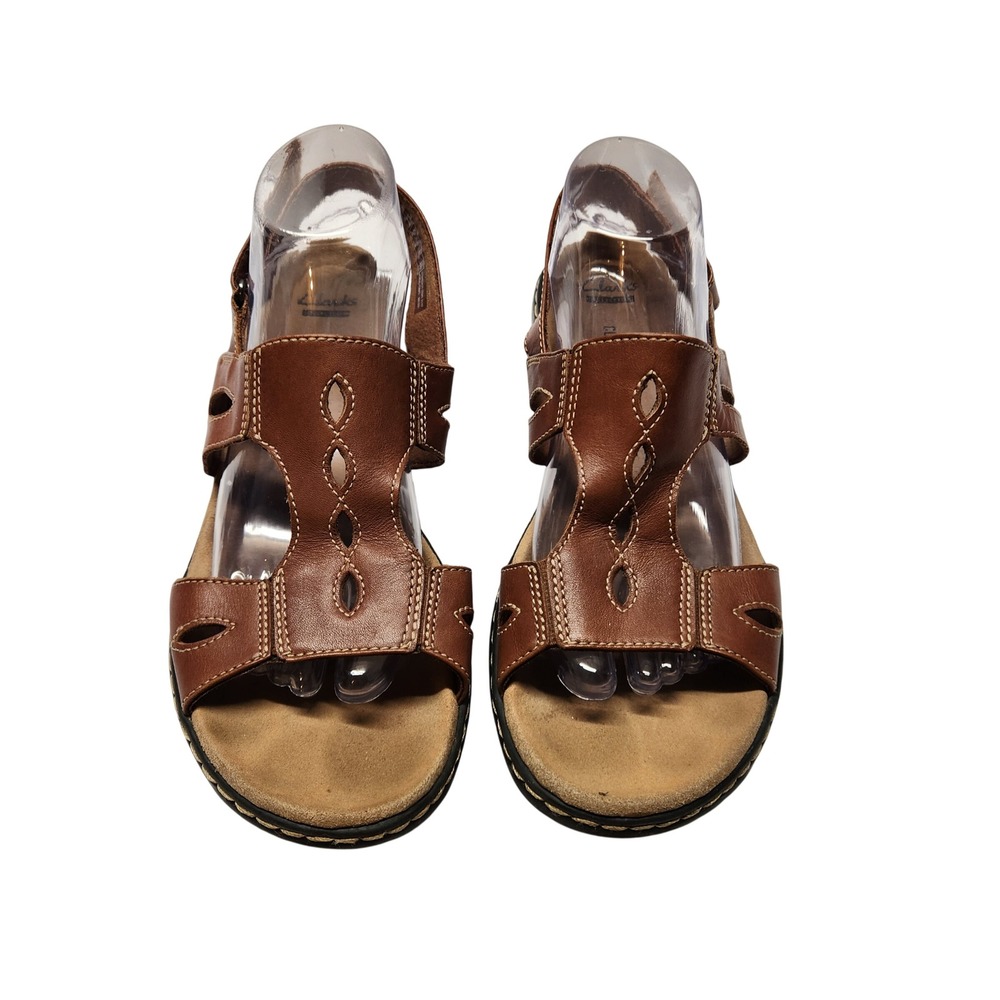 Clarks Collection Cushion Soft Brown Leather Strappy Sandals Womens 10 M Casual